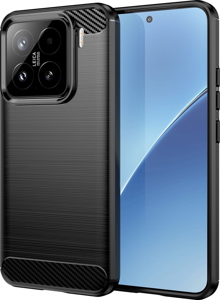 Für Xiaomi 15 Carbon Fiber Brushed Design Textur TPU Handy Hülle Cover Schwarz