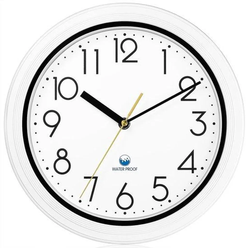 Horloge murale ronde 28 cm blanche silencieuse étanche pour extérieur