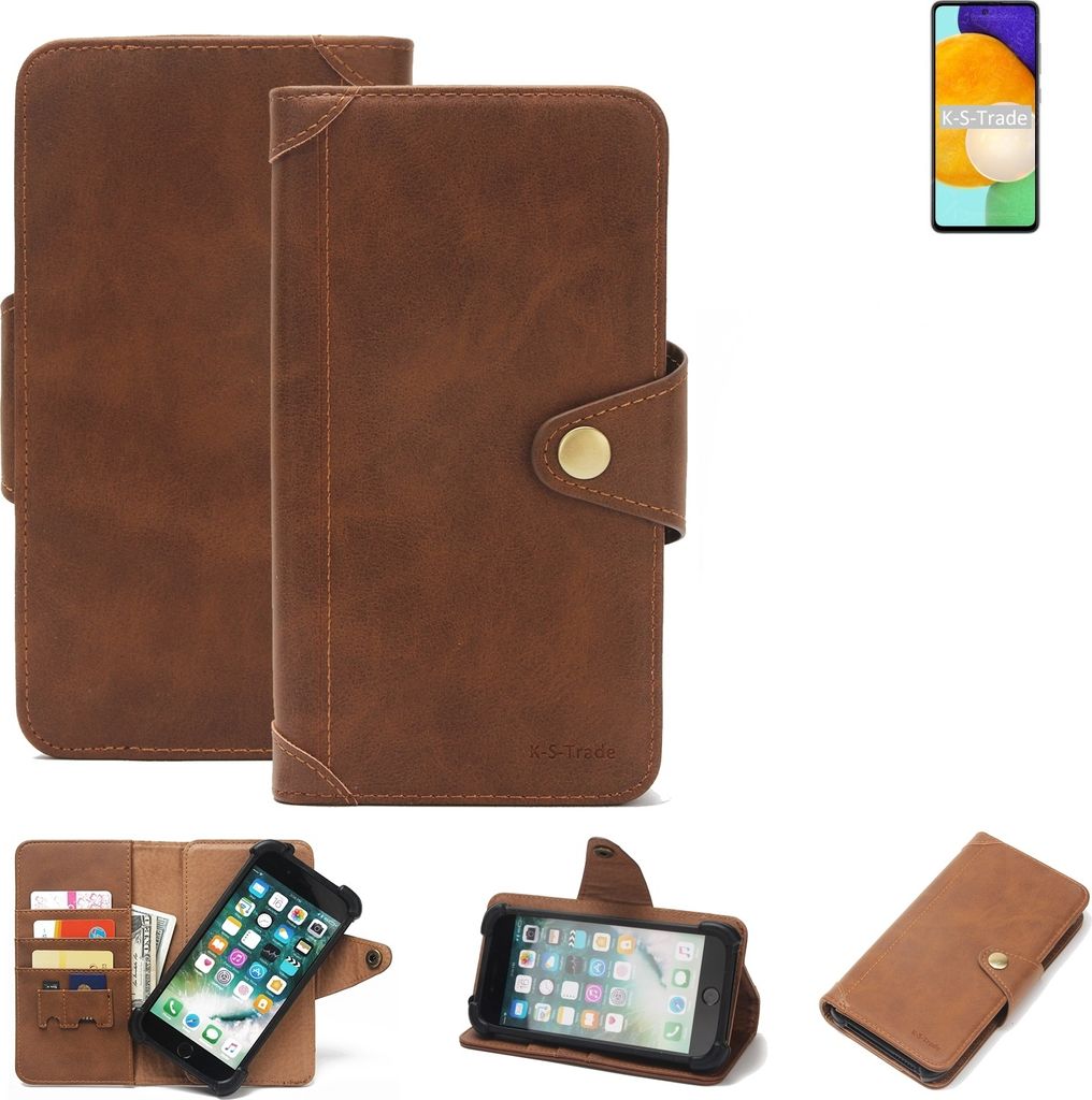 K-S-Trade Handyhülle für Samsung Galaxy A52 5G Schutz Hülle Walletcase Bookstyle Tasche Case Handytasche Wallet Flipcase Cover PolyurethanBraun ...