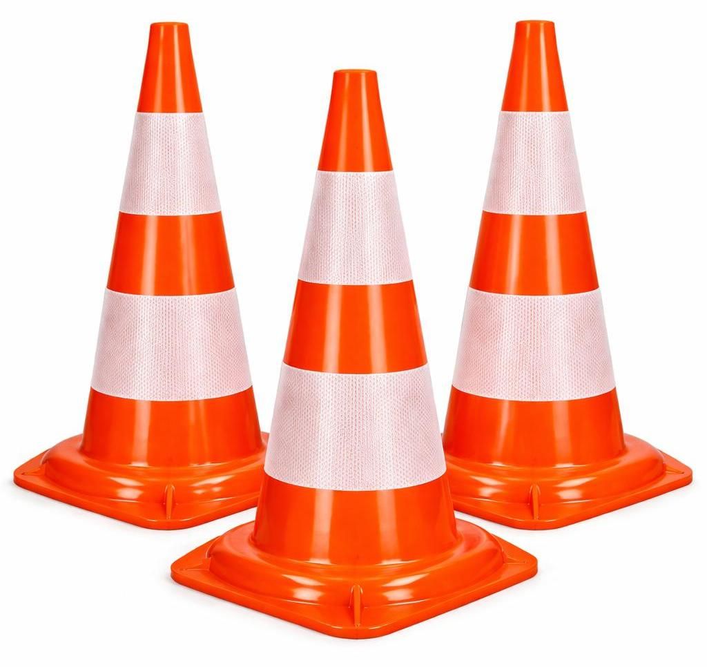 3er Set Verkehrskegel - 47 cm Orange/Weiß Produktbild 