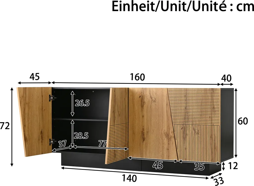 Merax Buffet Naturel Design Géométrique avec Grand Espace de Rangement