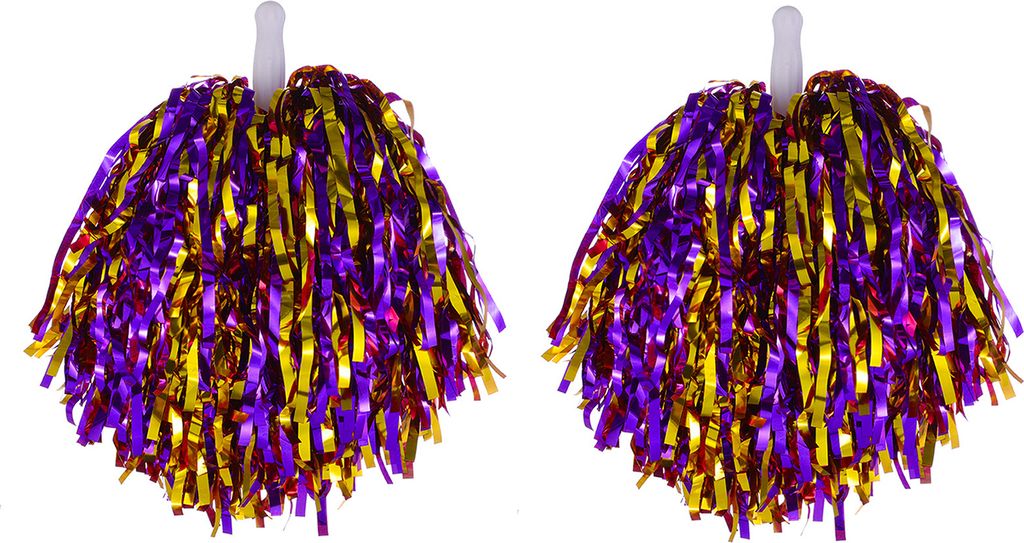 2 Stück Cheerleader-Pom-Poms aus Metallicfolie, Cheerleader-Pom-Poms, Handblumen mit Griff für Sportwettbewerbe und Feiern, Lila/Gold