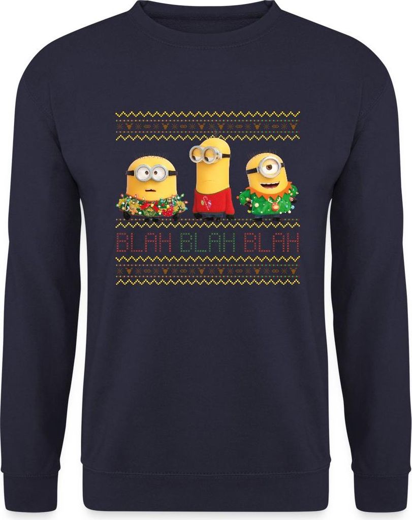 Spreadshirt Minions Ugly X-Mas Blah Ugly Christmas Weihnachten Uni Pullover, XL, Navy