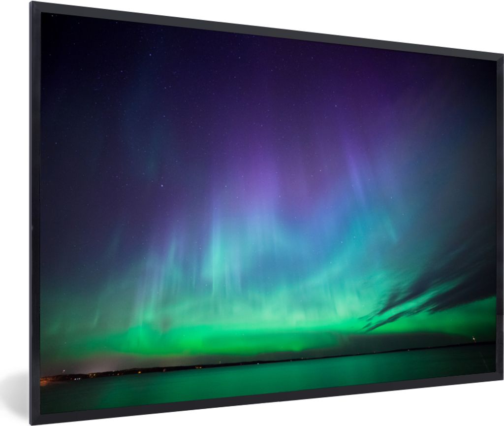 MuchoWow MuchoWow Gerahmtes Poster Nordlichter - See - Finnland 30x20 cm - Poster mit zchwarzem Bilderrahmen - Kunstdruck - Bild-Poster
