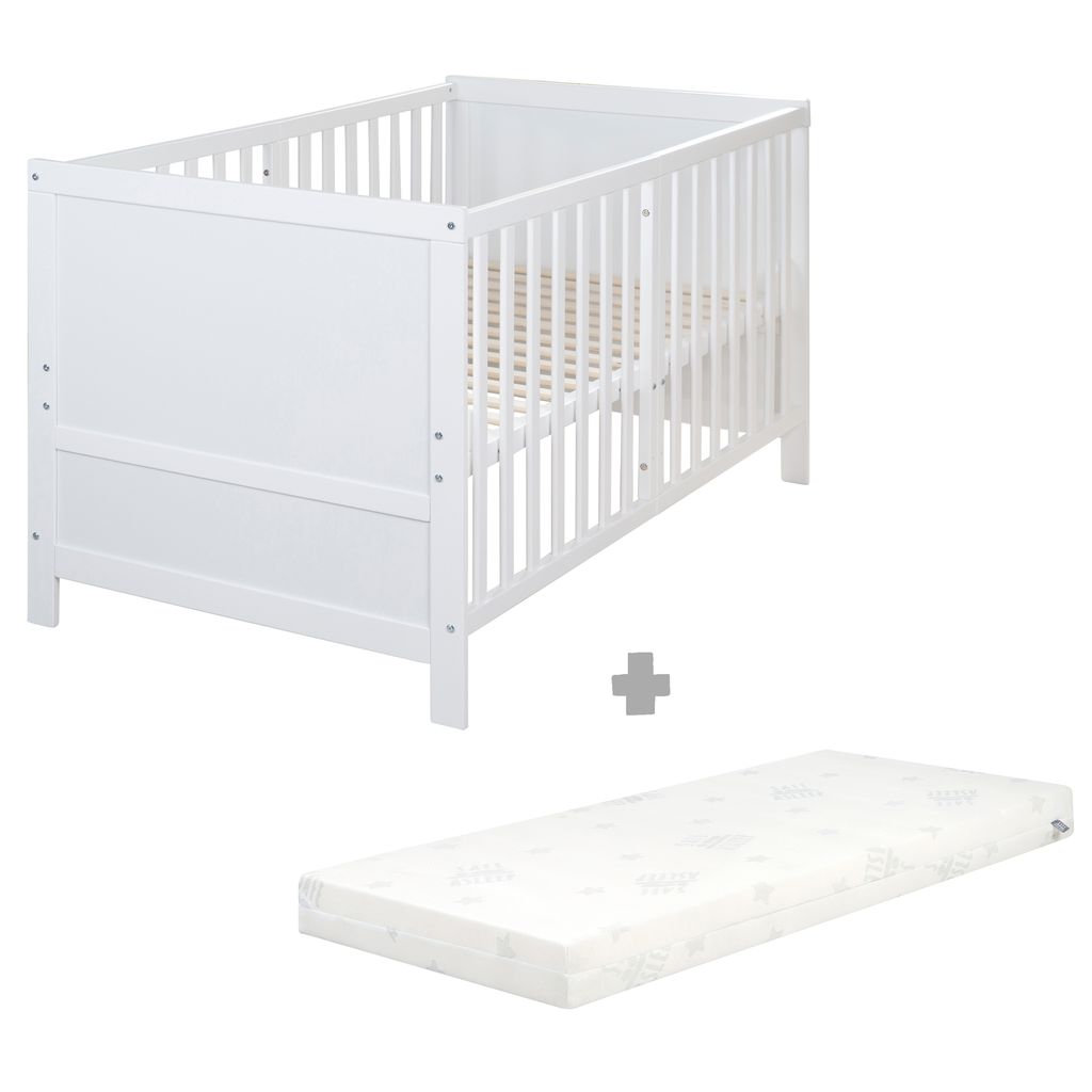 roba Babybett EASY SLEEP 70 x 140 cm inkl. Umbauecken + Matratze safe asleep Roll Air - Mitwachsendes Gitterbett 3-fach höhenverstellbar