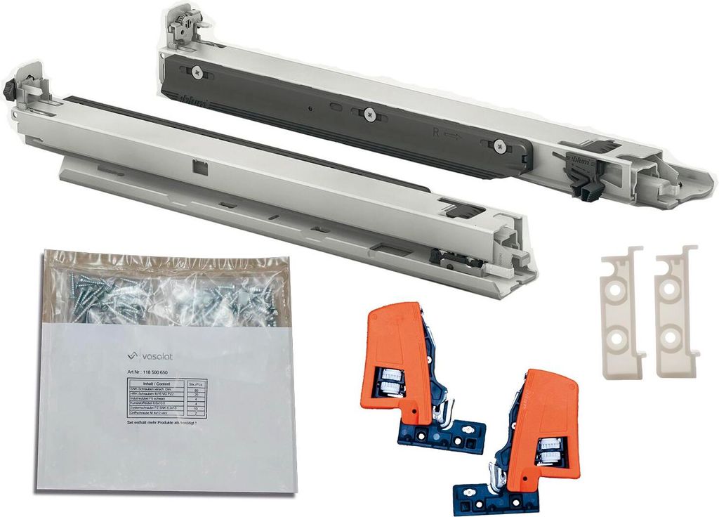BLUM MOVENTO BLUMOTION S 760H Schubladenschienen, 500mm Bodenmontage Vollauszug 40kg, 1 Paar inkl. Kupplung und Montagezubehör-Set