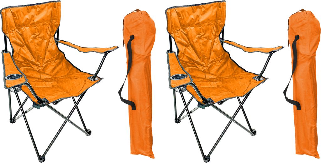 2'er Set Anglersessel mit Getränkehalter und Tasche Orange