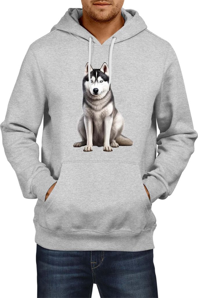 Herren Kapuzenpullover Dogs Breeds Siberian Husky Dog Breed 006, Man S / Grau