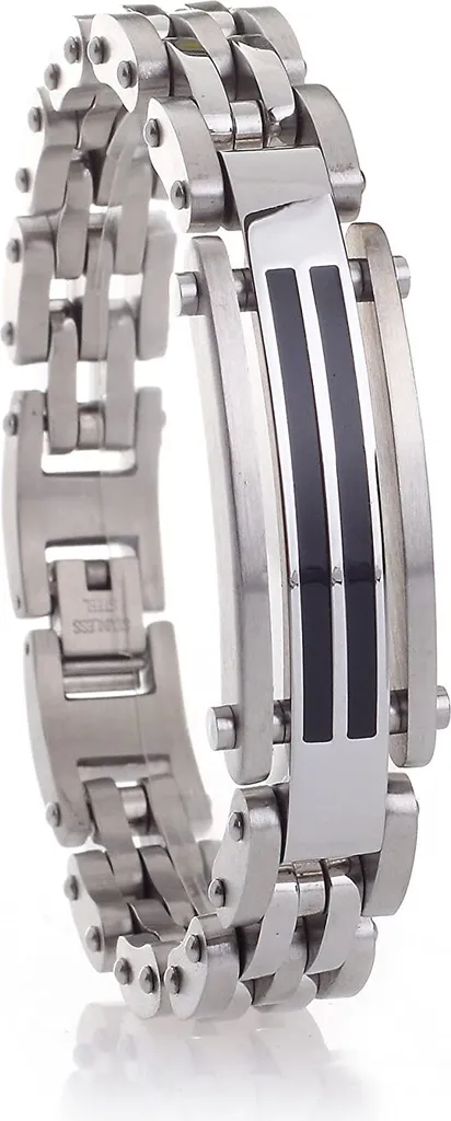 Bracciale in acciaio inossidabile Bracciale da uomo Gioielli da uomo con 2 linee nere - 1