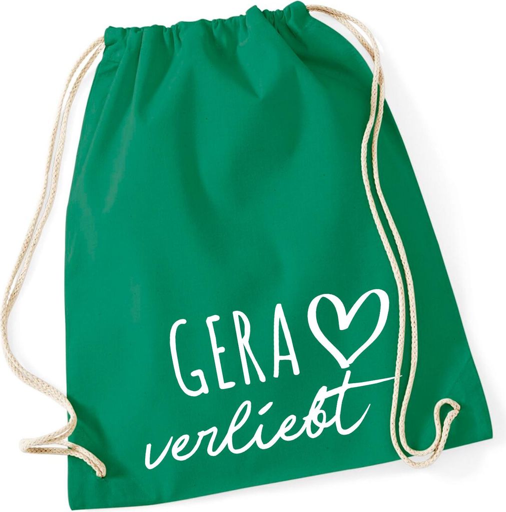 Huuraa Turnbeutel Gera verliebt 12 Liter Kelly Green Baumwolle Rucksack Geschenkidee