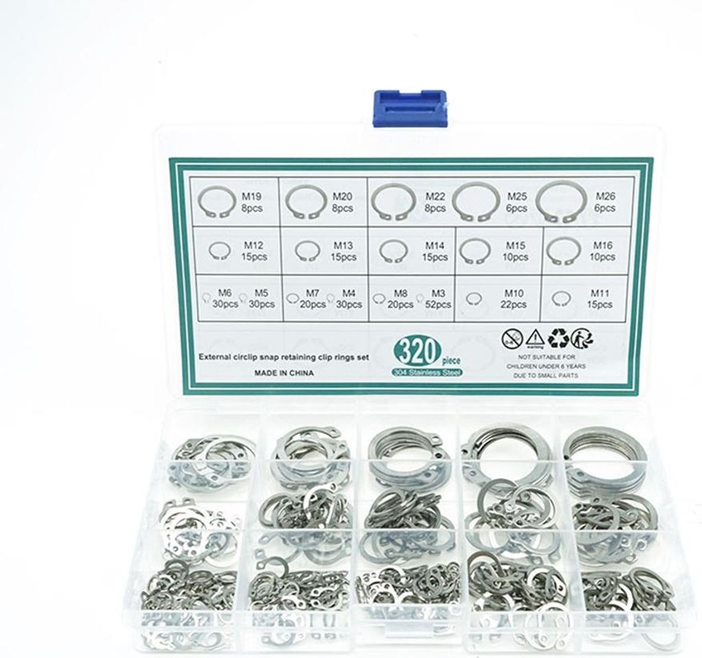 INF 320 Stk. Hochfeste Sicherungsringe Set, 3-26mm Edelstahl Sortiment
