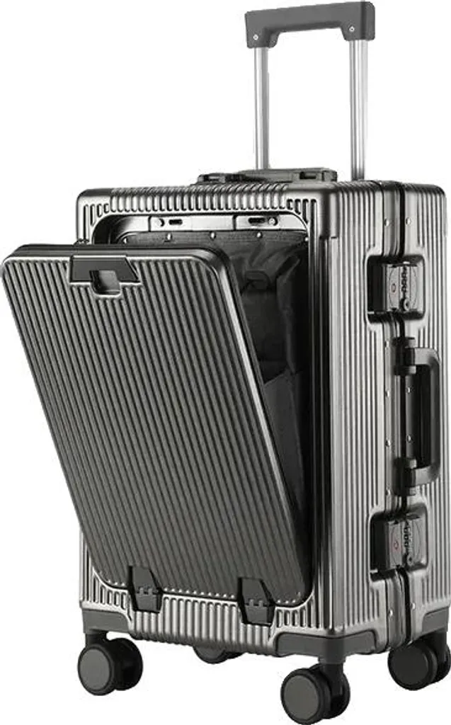 Valise à bagages gris foncé avec roues spinner et coque rigide ABS