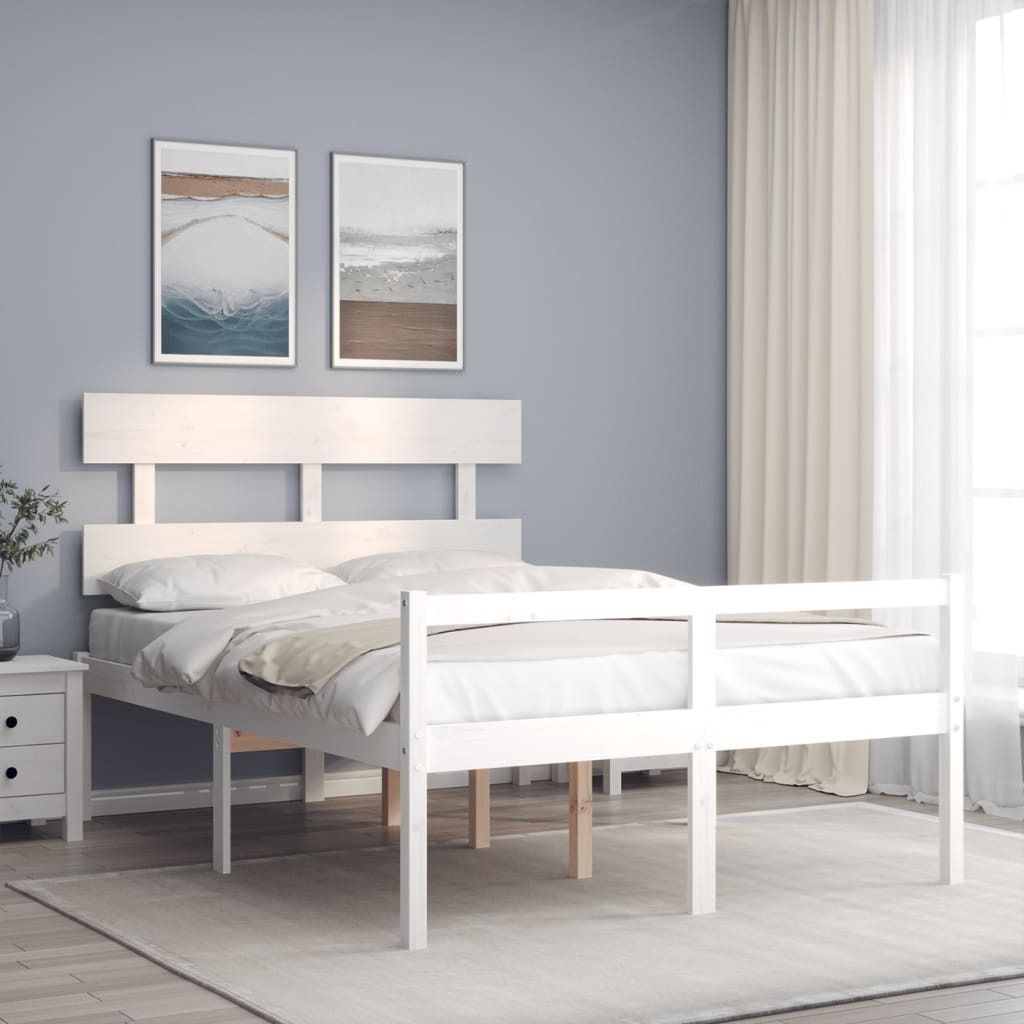 The Living Store Seniorenbett mit Kopfteil Weiß Massivholz