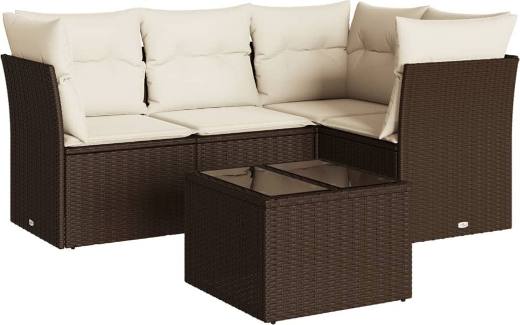 5-tlg. Garten-Sofagarnitur mit Kissen Braun Poly Rattan