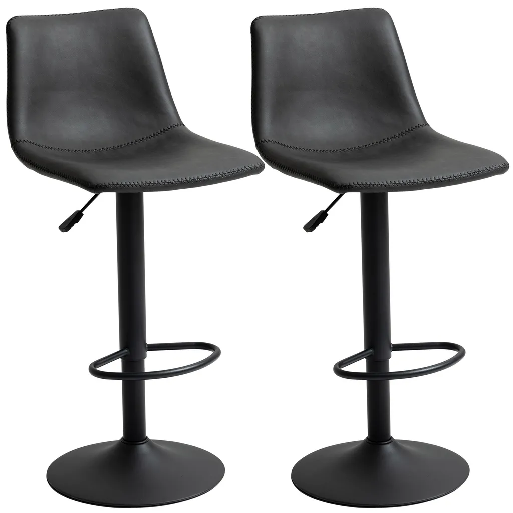 Tabouret de Bar Pivotant avec Repose-pieds - Hauteur 60-81 cm - Noir
