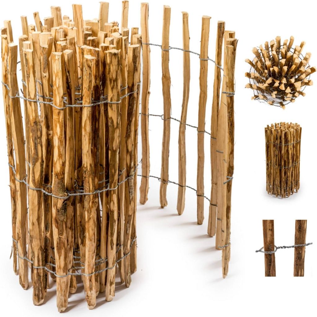 Floranica Staketenzaun aus Haselnuss Kastanie 5 m lang x 100 hoch 4-6cm Lattenabstand Rollzaun Gartenzaun Gartenbegrenzung, Hundezaun