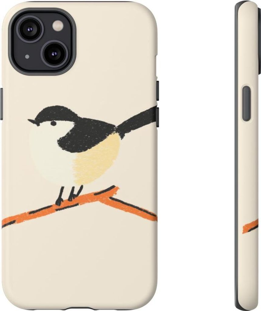 Minimalistische Vogel-Illustration auf Ast – Hülle Kompatibel mit iPhone 14 Plus
