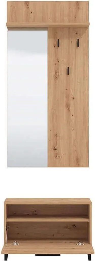 Set Ingresso Design Moderno Industrial 67cm Specchio e Contenitore - 3