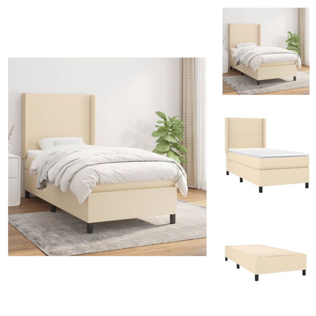 vidaXL Boxspringbett mit Matratze Creme 90x200 cm Stoff - Betten & Bettgestelle