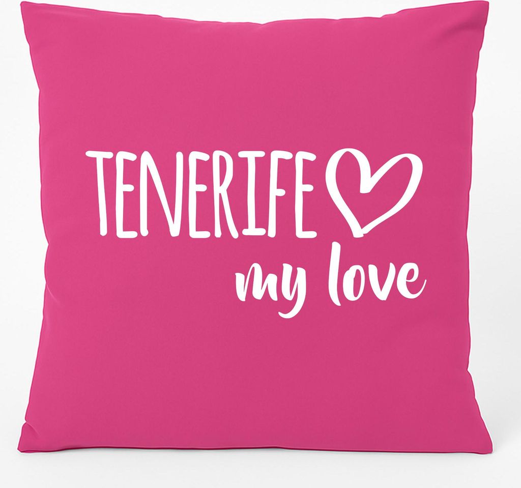 Huuraa Kissen Tenerife my love 40x40cm mit Füllung Fuchsia Baumwolle Dekokissen Geschenkidee
