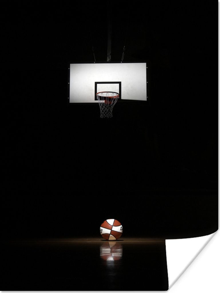 MuchoWow Poster Basketball und der Korb im Rampenlicht 120x160 cm - Wandbilder