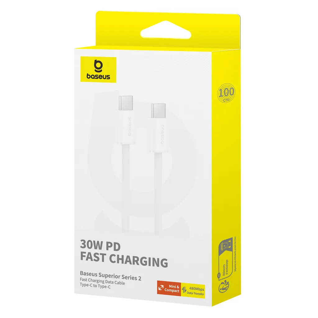 USB-C to USB-C Cable Baseus Superior Series 2, 30W, 3A, 1m, White P10365200211-00 - 5