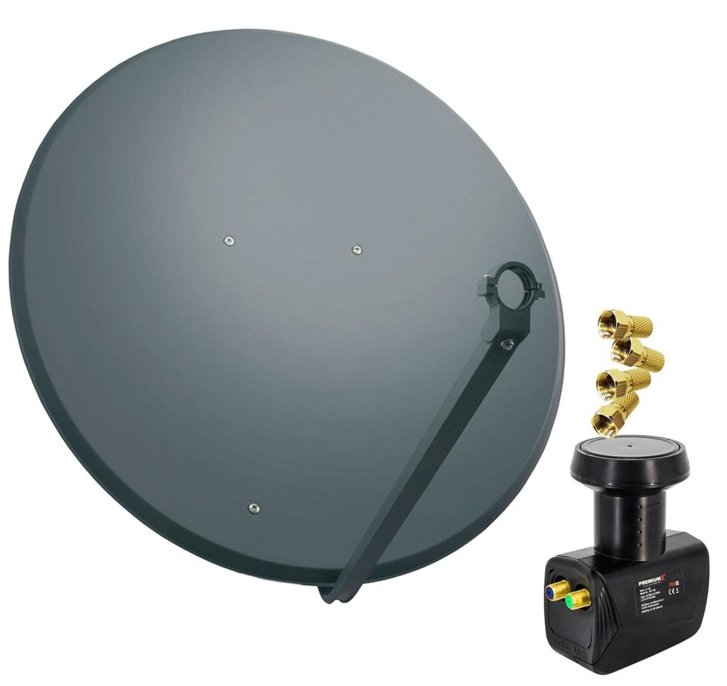 PremiumX SAT Anlage 100cm Antenne Stahl Anthrazit Twin LNB Produktbild 