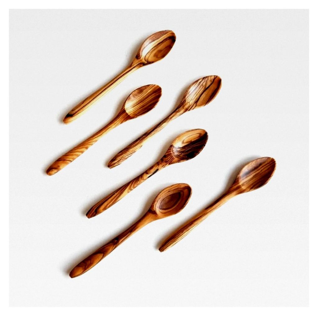Kleine Olivenholz-Löffel, handgeschnitzt, ungiftig, für Kaffee, Tee, Zucker, 6 Stück, Natur, klein 5x1