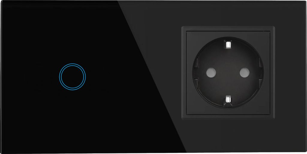 Touchschalter Panel 1+dose Glas schwarz Qtouch Wandschalter ohne Modul Schuko Steckdose