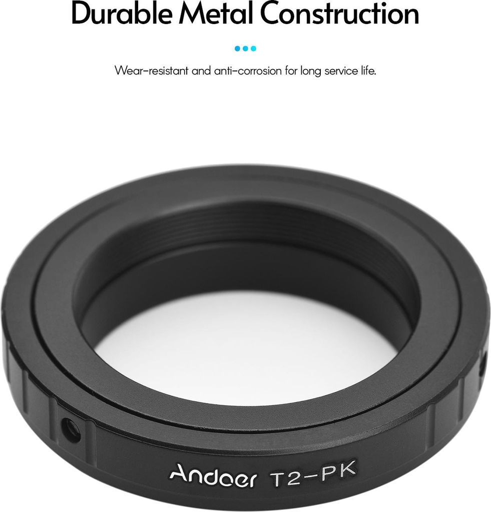 Andoer T2-PK Metall-Objektivhalterungs-Adapterring T/T2 Ersatz für Pentax K-70/K-50/K-30/K-500/K-1/K-3/K-3 II/K-5 IIs/K-5 II/K-5/K-7 K-Mount-Kameras