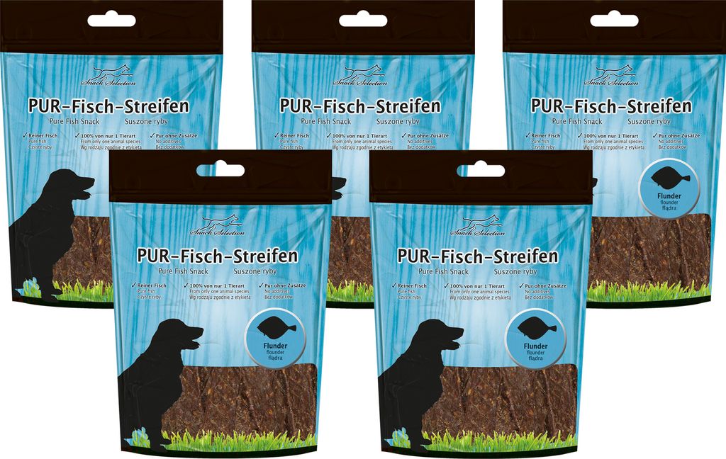 Schecker PUR Streifen Flunder - Kausnack für Hunde von einer Tierart - getreidefrei