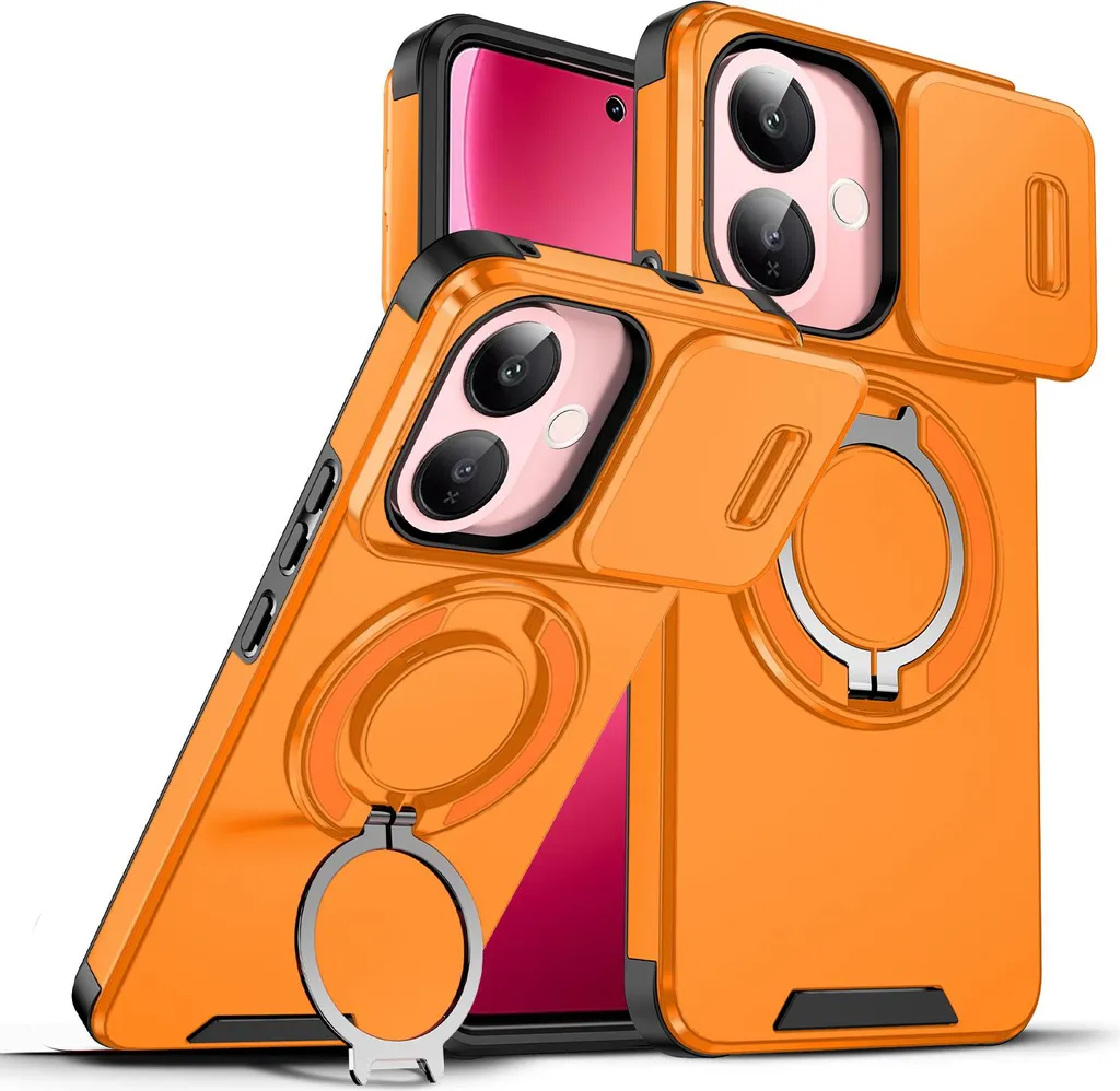 Cover Vivo V60 Lite 5G Arancione: Protezione Militare con Anello