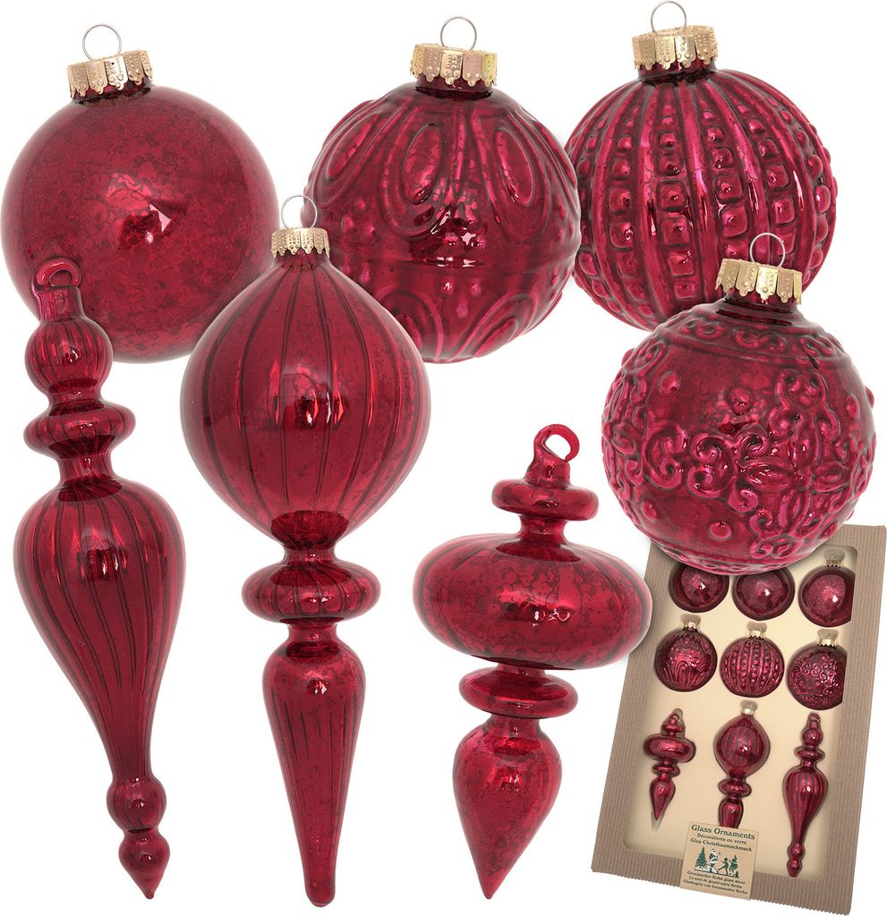 Krebs Glas Lauscha Punta Per Albero Di Natale In Vetro 23 Cm - Antico Mercurio Rosso, Realizzata A Mano, Eleganza Tradizionale