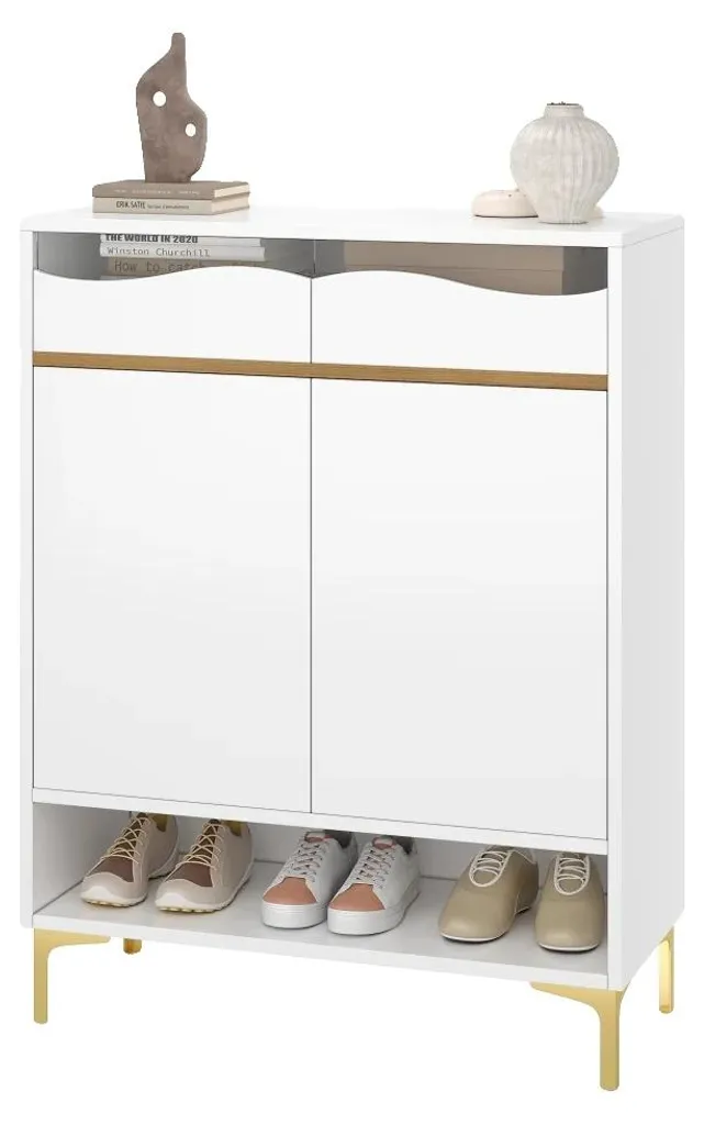 Meuble à chaussures slim blanc et LED - Rangement vertical gain de place