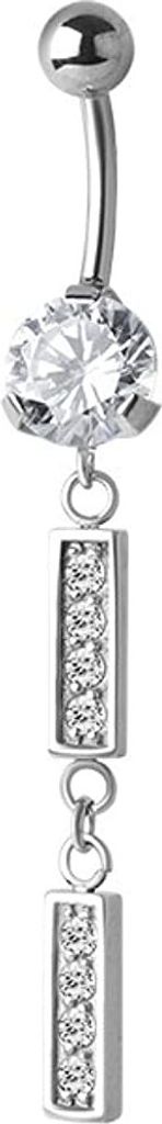 Karisma Edelstahl Bauchnabelpiercing Anhänger 2 Zirkonia Bars Banana - Weiss
