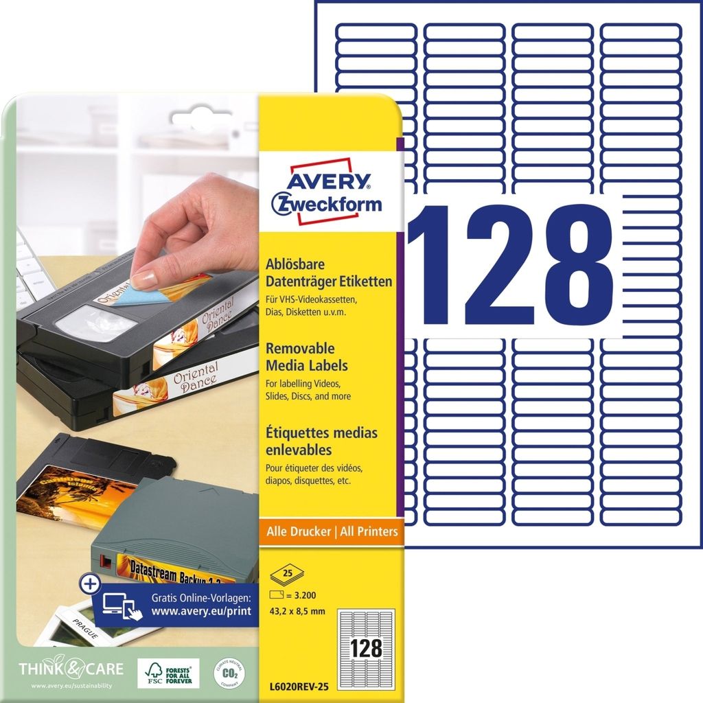 Etiketten Inkjet/Laser/Kopier 43.2x8.5mm VE=30x3200 Stück weiß