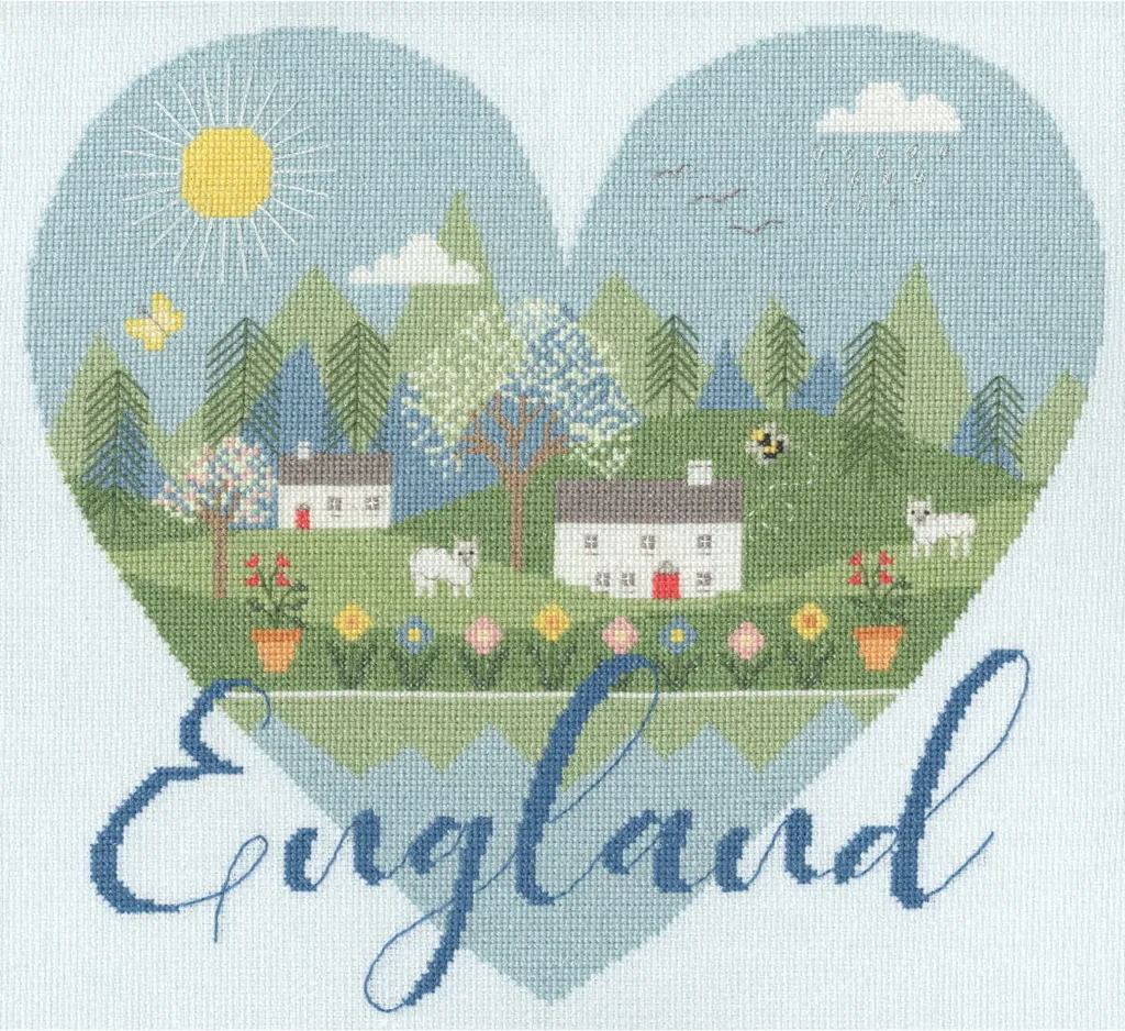 Kit broderie point de croix compté 32x30cm Coeur d'Angleterre XHY9