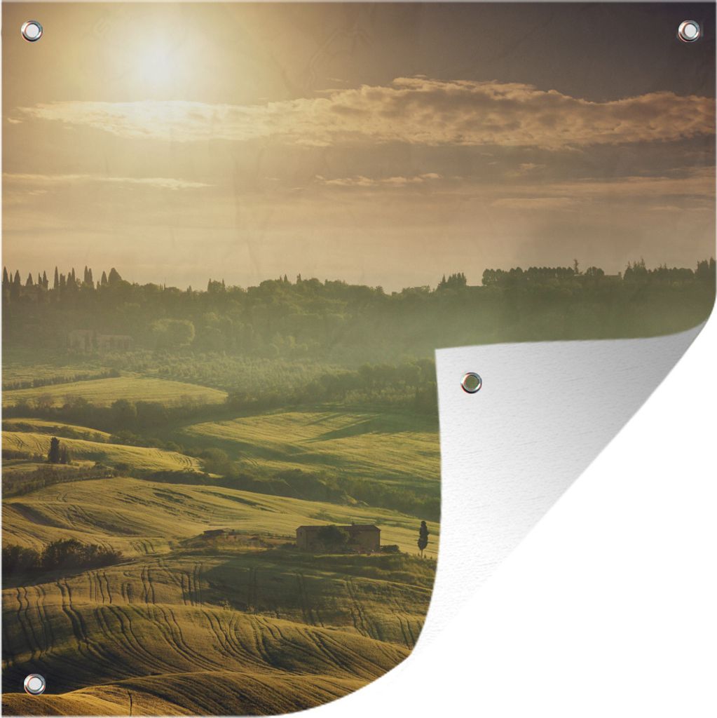 MuchoWow 100x100 cm Outdoor-Poster Gartendeko Sichtschutz Garten Poster für den Garten Toskana - Landschaft - Sonne