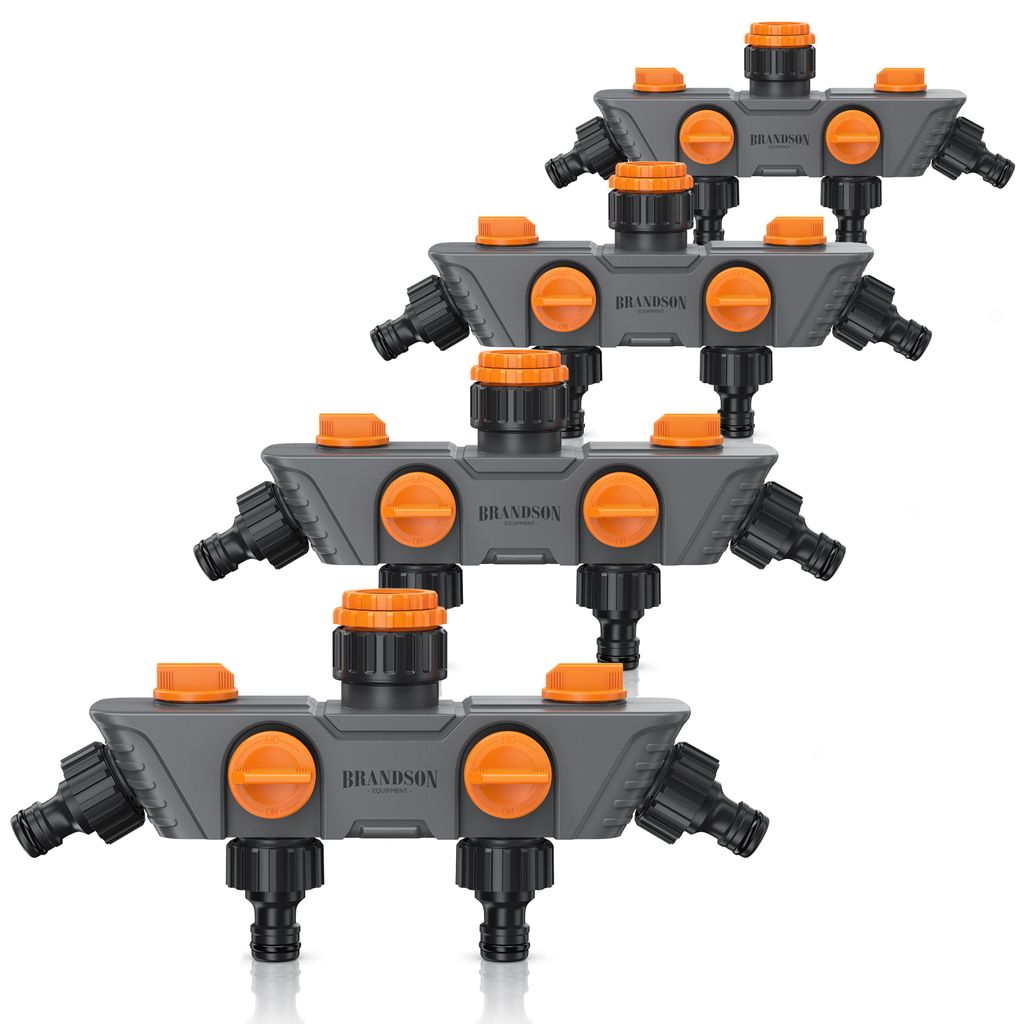 Brandson 4 Wege Verteiler, Gartenschlauch Verteiler, 4er Set, Wasserverteiler, Schlauchverteiler, 3/4 1/2 Zoll, Regulierbarer 45° Wasserhahn Schla...