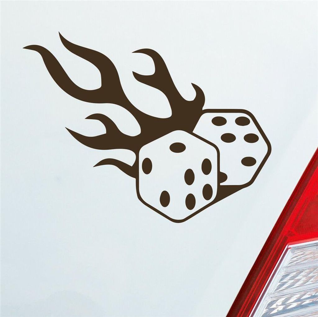 Auto Aufkleber Würfel Flamme Hot Dice Tuning JDM 9x12 cm Braun Sticker Heckscheibenaufkleber