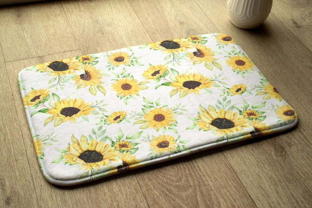 Badteppich Saugfähige - Badezimmer Teppich - Rutschfester Badvorleger Badematte - 75x45 cm - Sonnenblumen Blumen