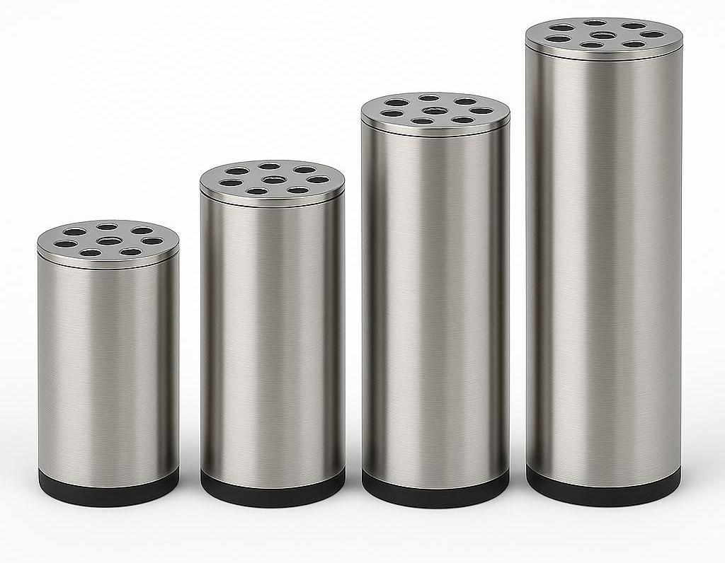 4er Set Möbelfüße Edelstahl gebürstet – Möbelbeine Silber Produktbild 