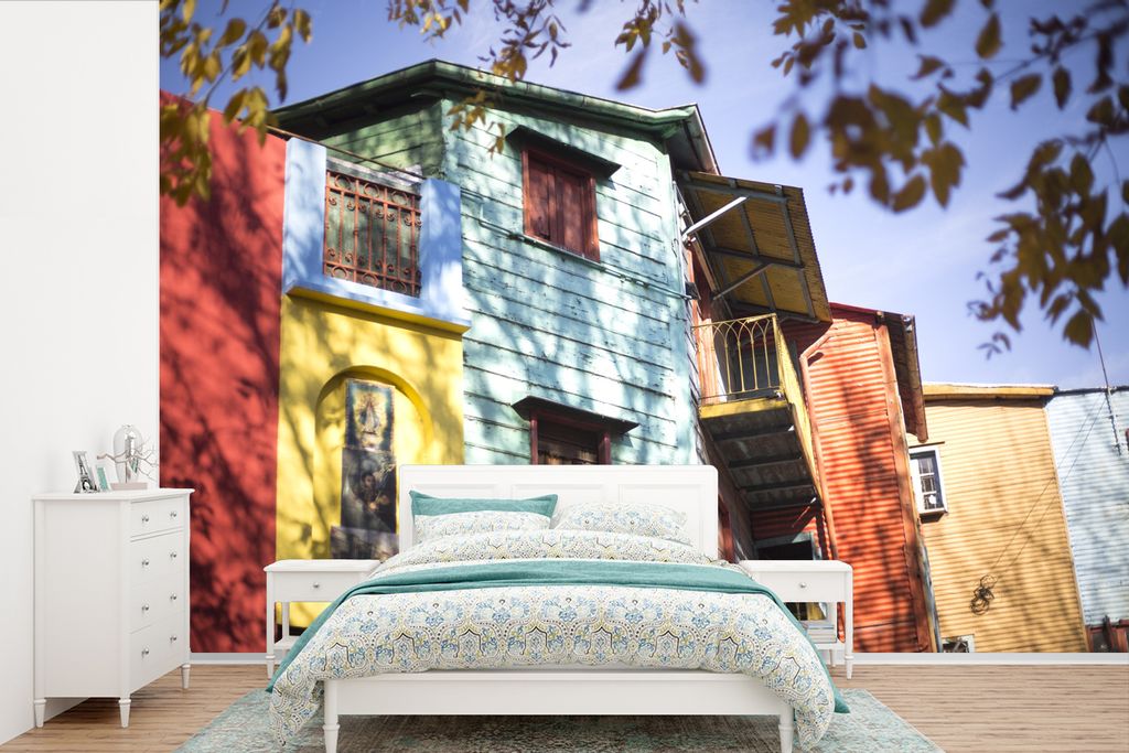 MuchoWow Fototapete für Wohnzimmer oder Schlafzimmer Wandtapete Vinyl Motivtapete Die berühmten bunten Häuser von La Boca in Argentinien - 360...