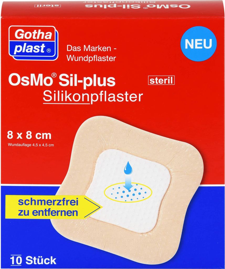 OsMo Sil-plus Silikonpflaster 8X8cm steril, 10 St PFL Produktbild 