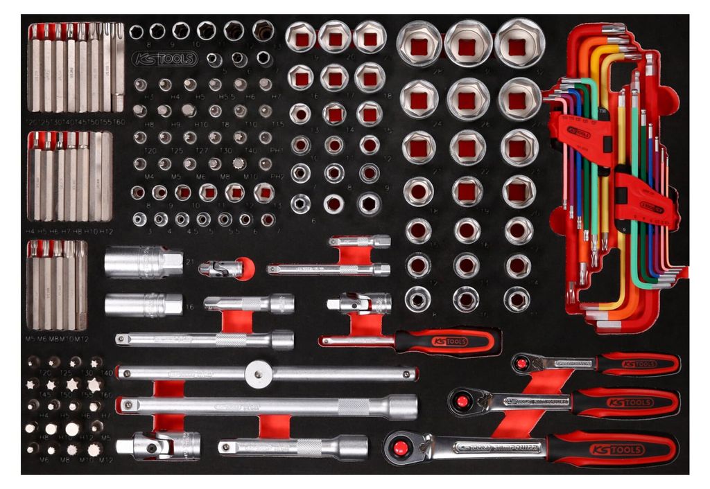 KS Tools 1/4 + 3/8 + 1/2 Steckschlüssel-Satz in Schaumstoffeinlage, 159-tlg.