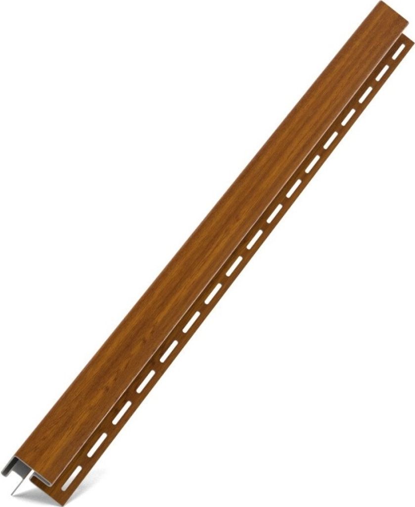 A single brown vinyl corner profile with silver metal trim on a white background.
