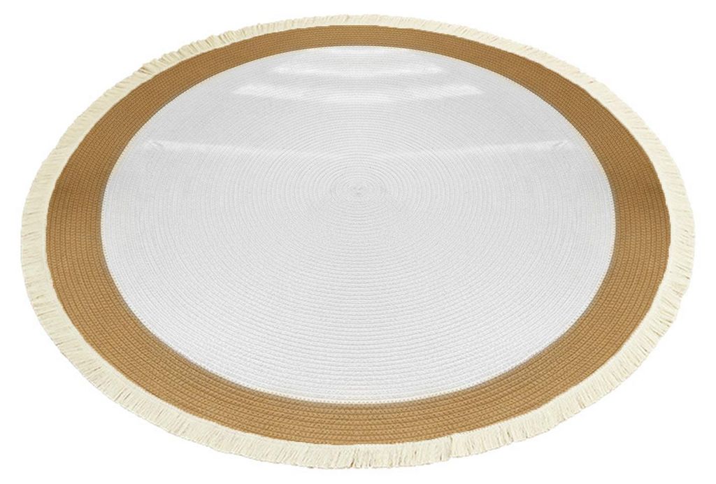 Geflochtener runder Teppich im Vintage-Stil, Bodenmatte aus Baumwollseil mit Fransen, waschbar, rustikaler Quastenteppich für Wohnzimmer und Schla...