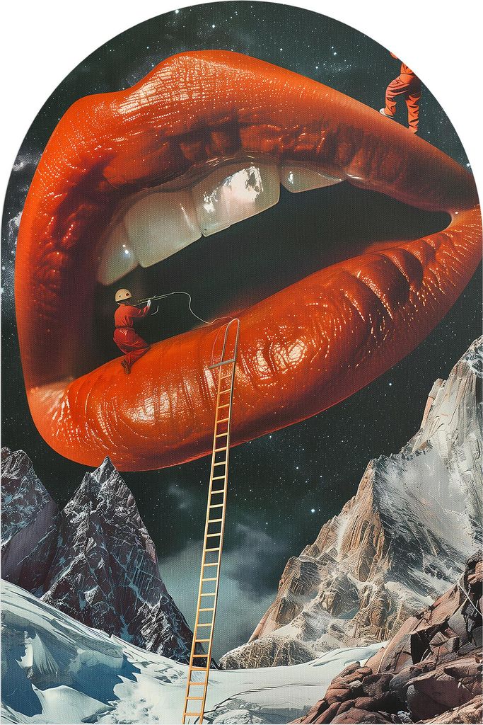 DEQORI Fototapete Rundbogen 120x180 cm 'Kosmische Lippenmission' Wand Tapete Sticker