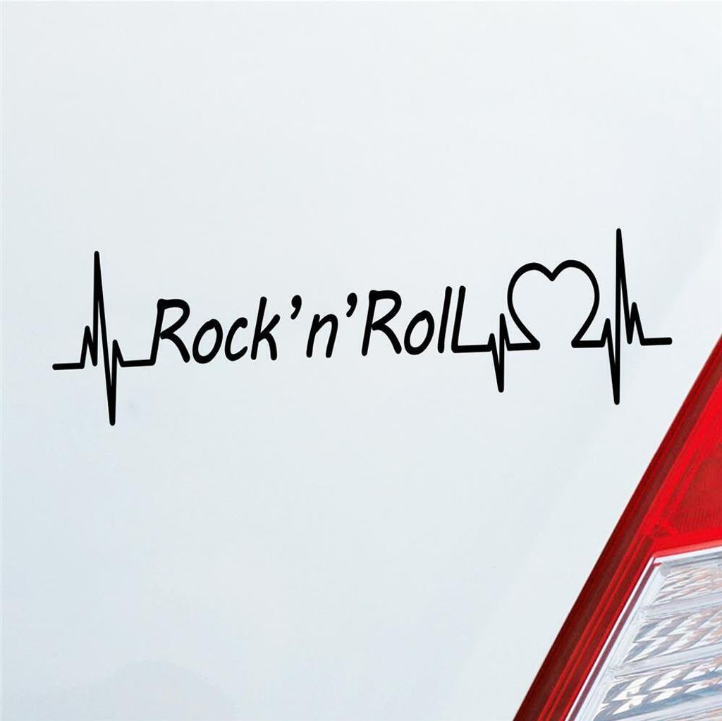 Auto Aufkleber Rock 'n' Roll Puls Herzschlag 20x5,5 cm Schwarz Glanz Sticker Heckscheibenaufkleber