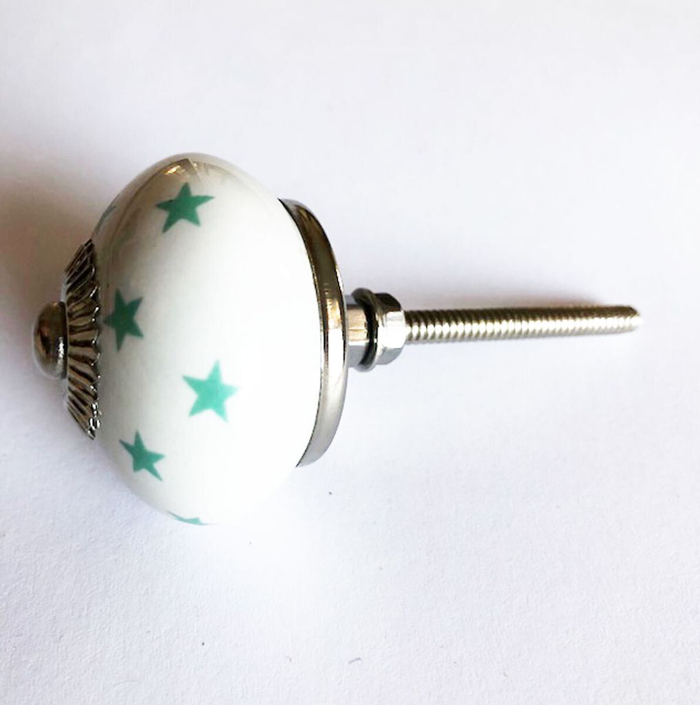 Möbelknopf - Möbelknauf STARS Sterne Weiß Mint Porzellan - 2 Stück